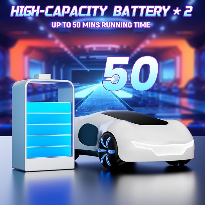Remote Control Car Gesture Sensing RC Sunt Car 2.4GHz RC Drift Cars with Spray Light and Sound 360° Rotating Side Drifting RC Cars with 2 Batteries Birthday Gifts (White)