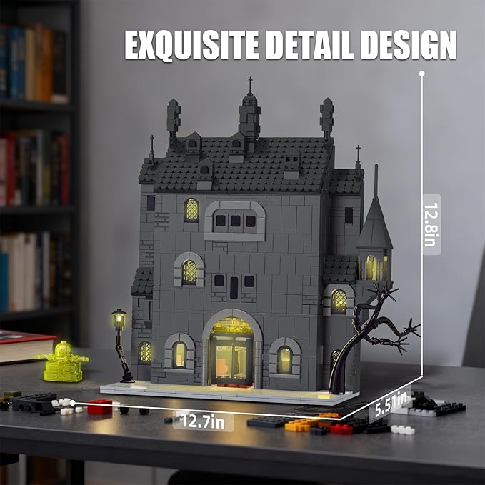 Haunted House Building Set with Lights Halloween Mansion Building Block Toy Compatible with Lego Adults Idea for Boys Girls Movie Fan Age 14+ (1686 PCS)