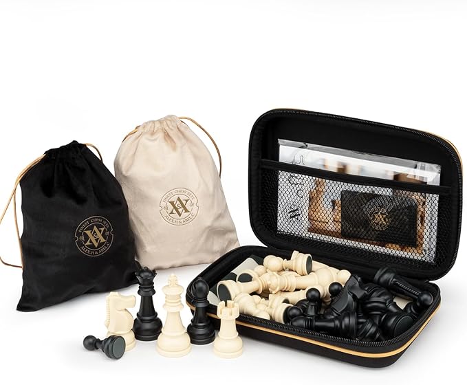 A&ampA Chess Set - 15''x15'' Foldable Silicone Chessboard and 3.25'' King Height Weighted Plastic Staunton Pieces with Carrying Case for Portable Travel