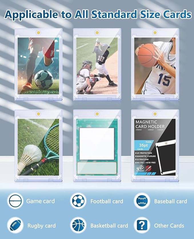 25ct Magnetic Card Holders: 35 pt Magnetic Cards Case for Trading Cards U-V Protection Hard Plastic Card Protectors for Sports Baseball Game Standard Display