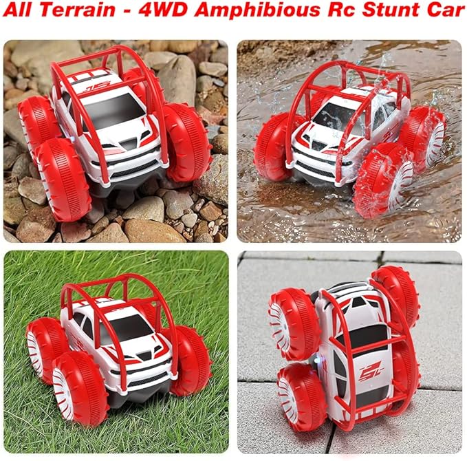 MaxTronic Amphibious Remote Control CarRechargeable RC Cars Toy 360° Flips Rotation Stunt Crawler 15KM/H 4WD All Terrain Outdoor Indoor Toy for Kids Boys Girls 3-12