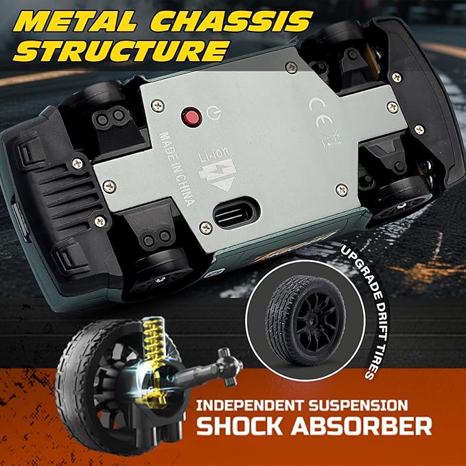 1:43 Scale Mini Racing Drift Car Model2.4GHz Remote Control Car 4WD High Speed Race with LightsRacing TiresRC Toys Hobbyist Gift for Adults Kids Boys Girls (Green)