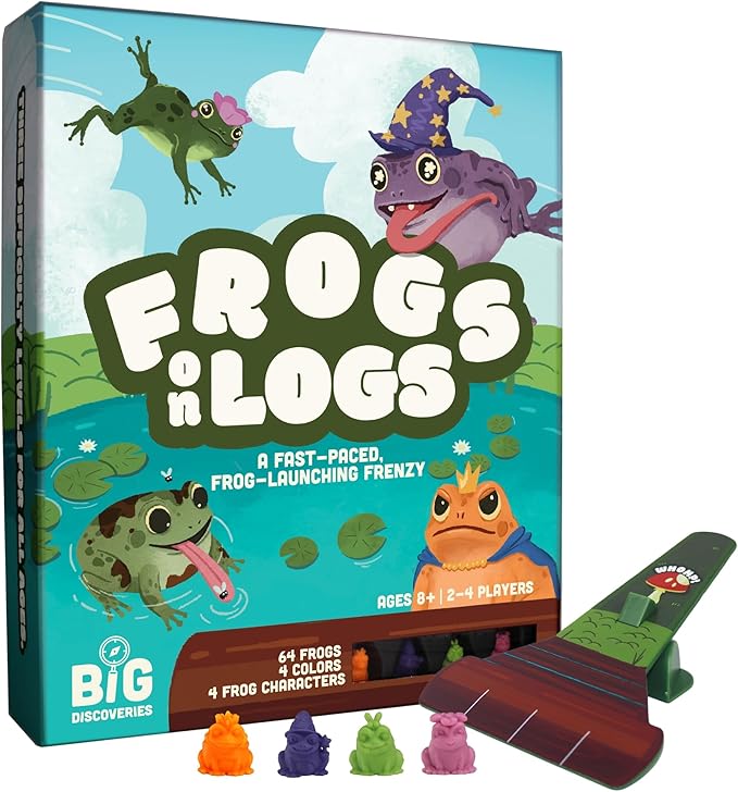 Frogs on Logs – A Fast-Paced Frog-Launching Board Game for Kids &amp Families – Match Aim &amp Launch Frogs – 2-4 Players Ages 8+ – Fun Family Game for Boys &amp Girls
