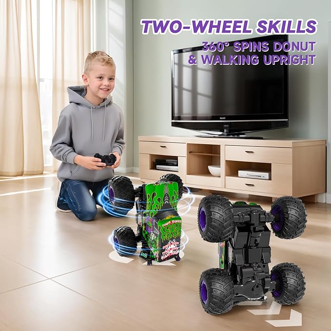 Gohero Monster Trucks for Boys Age 4-7 2.4Ghz RC Zombie Monster Truck Toys with Stunt 360°Spin &amp Drift 1:20 Scale Remote Control Car with Light &amp Sounds Gift for 3 5 6 8 Year Old Boys&amp