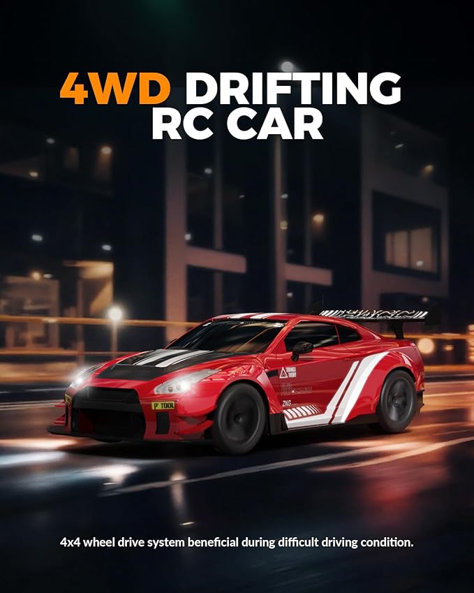 RACENT RC Drift Car 1:20 Scale Remote Control Car with LED Lights 2.4GHz 20KM/H 4WD High Speed RC Vehicle Racing &amp Drifting Tires Two Batteries Toy Idea Gift for Adults Boys Girls and Kids (R
