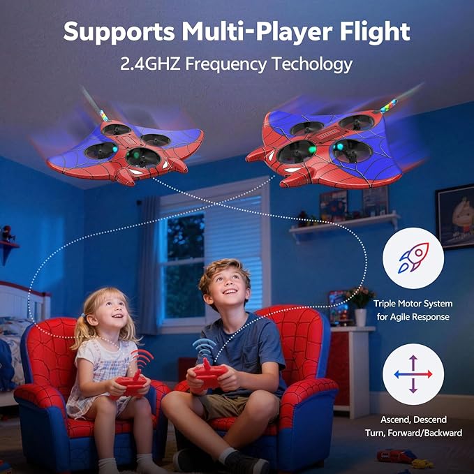 RC Plane Spider Toys for Kids 2.4Hz 3.5CH Foam Remote Control Airplane with Altitude Hold One Button Takeoff/Landing 360° Stunt Flips LED Lights Ideal Gift for Kids Boys &amp Girls Beginners