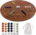 Circular Large Marble Board Game with Double-Sided Painted Wooden Fast Track Board Game with 24 Marbles 6 Dice4-Player Game 6-Player Game Universal Original Natural Marble (Burnt Color)