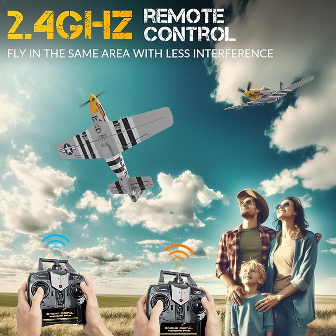P51 Mustang RC Plane Brushless 4 Channel - VOLANTEXR 500mm RC Planes with XPilot Stabilizer &amp 3D Aerobatic RC Airplanes for Adults 2 Batteries