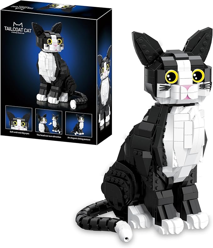 Tuxedo Cat Building Blocks Cat Building Sets for Adult Teens Ages 18+ DIY Crafts Kit for Home Decor Living Room or Bedroom Cats Figure Toy for Home Office or Room Decor Gift for Cat Lovers