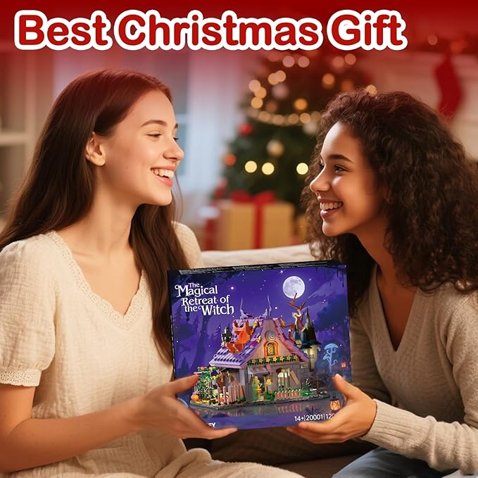 Magic House Set for Witches and Witches Building Set with Lights Over 1200 Halloween Haunted House Building Blocks for Kids and Adults 14 Halloween and Christmas (The Magical Retreat of The Witch)