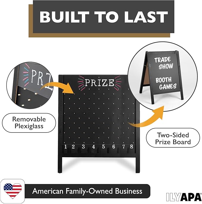 Ilyapa Board - Large Portable Prize Drop Game for Events and Trade Show - 27.5 x 41 Inch Double Sided - Wooden A-Frame Chalkboard Sign Eraser