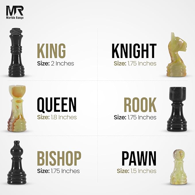 Marble Chess Set for Adults 10 Handmade Black &amp Green Onyx Board Game with 32 Chess Pieces 2 Extra Queens &amp Storage Box Luxury Travel Game Elegant for Home Decor