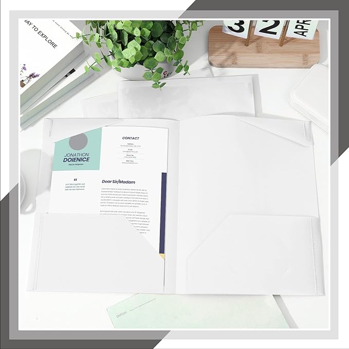 Henoyso 36 Pack Plastic Folders with Clear Front Pockets Heavy Duty File Folders with 2 Pockets and Card Slot for Classroom School &amp Office Bulk Supply (White)