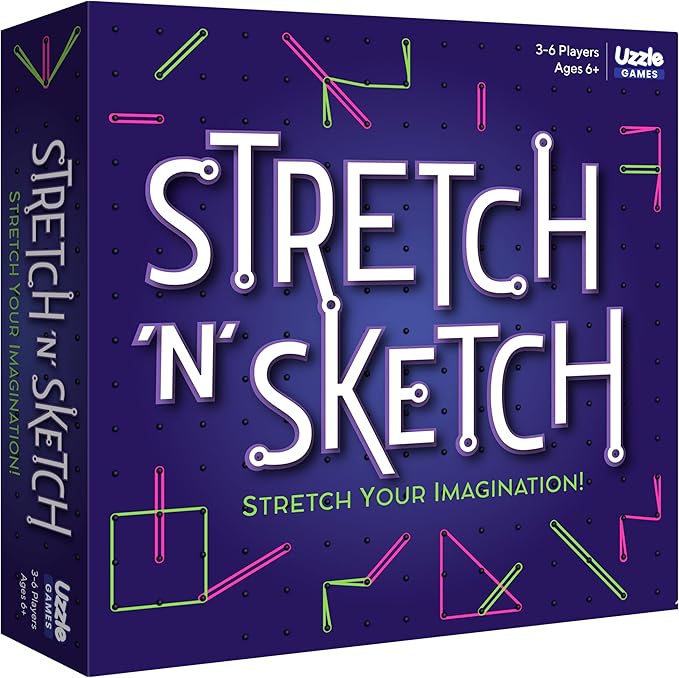Uzzle Stretch &amp Sketch Peg Board Game Expert-Level Challenges Action Packed Rubber Band Game 3-6 Players Ages 6+
