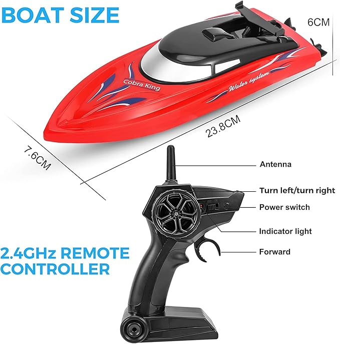 2PACK RC BoatRemote Control Boats for Kids and Adults10km/H 2.4G High Speed Remote Control BoatFast RC Boats for Pools and Lakes with 4 Rechargeable Battery.(Blue+Red)