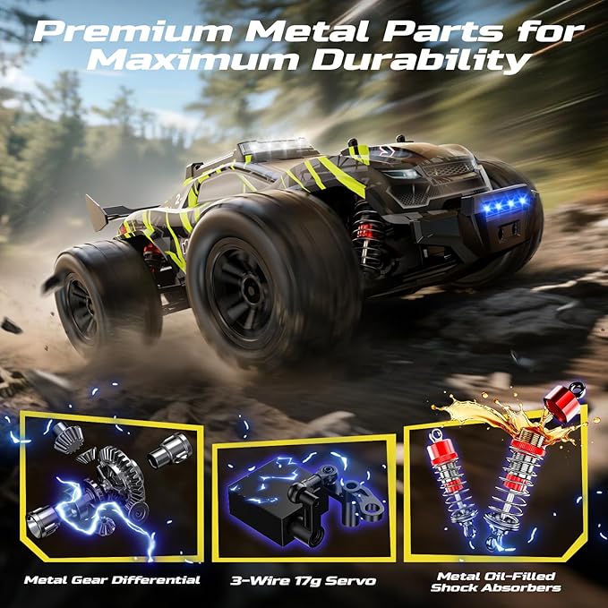 DEERC 1611 1/14 Fast Brushless RC Car for Adults 43 MPH High Speed 4x4 Off-Road RC Truck Waterproof Monster Truggy All Terrain Remote Control Drift Car for Boys 8-12 2 Batteries 3S Lipo Compatibl