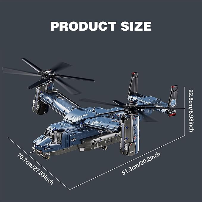 Military Helicopter Building Blocks SetFighter Jet Model ToysV-22 Osprey Army Airplane Kits with Ratoting PropellerSTEM Christmas Xmas Birthday Gifts for Adult Boys Teens 8-14 14+(1486PCS)