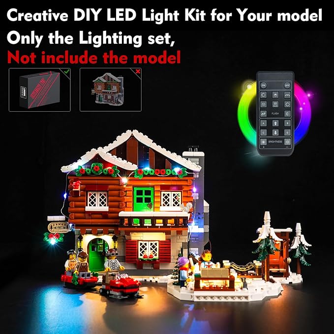VONADO LED Light Kit for Lego Alpine Lodge Christmas Village 10325 Remote Control Lighting Set Accessories Compatible with Lego 10325 Christmas Winter Village Set (Lights Only No Models)