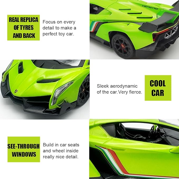 QUN FENG Lamborghini Remote Control Car 1:24 Scale Lambo Toy Car Officially Licensed Rc Cars with Light 2.4Ghz Model Car for Boys 4-7 Girls Birthday Gift Green