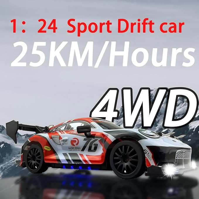 RC Drift Car 1:24 2.4GHz with LED Light Race Car Toys for Boy Girl 8-12 Years Old Speed Adjustable 25Km/HHigh Speed RC Racing Cars Perfect Toy Gift for Boys &amp Girls