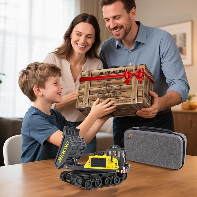 Adult Metal Mini Remote Control Excavator and Dump Truck 1:50 Scale Features a Lever-Driven Digging System and Comes with Two Batteries Making it an Ideal for Model Enthusiasts and Children