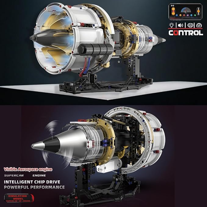 Aircraft Engine Model Kit that Runs - Jet Turbofan Visible Mini Engine with Motor &amp APP Control - Idea Mechanical Gifts Compatible with Lego AirplaneAerospace MOC Engineering Set for Adults