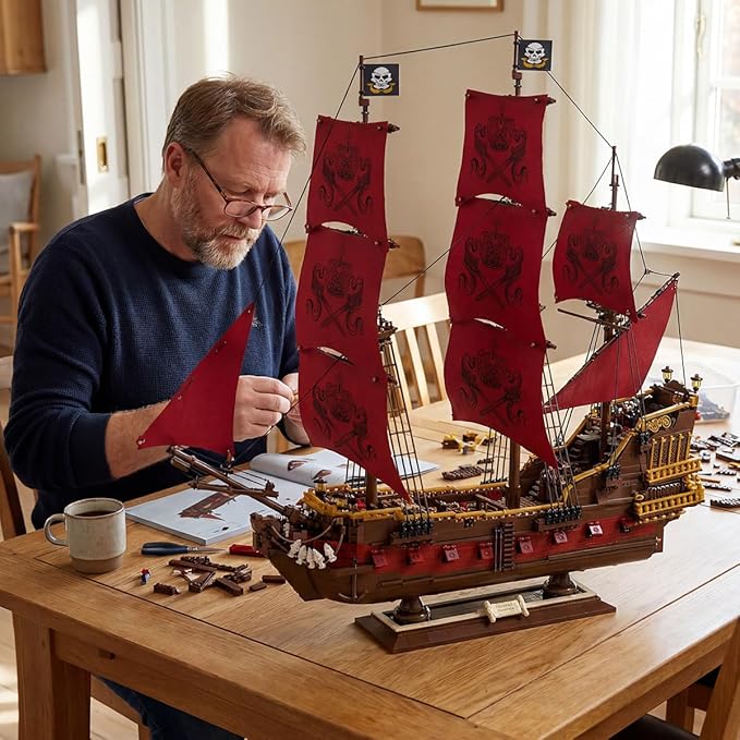 Miabrixbrix Queen Anne's Revenge Pirate Ship Model Kit Length 90cm Pirates Building Boat Set for Adults &amp Collections Enthusiasts Display Ship with Detachable Decks 4400+PCS
