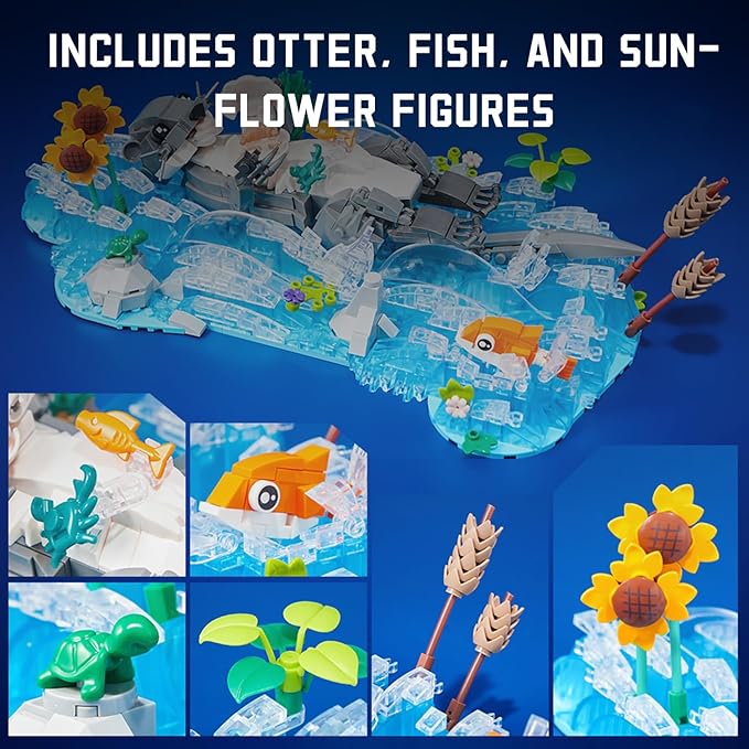 Dabbling Otter Toy Building Set - 936 PCS with Otter Sunflower Small Fish &amp Shells Creative Building Toy for Ages 8+
