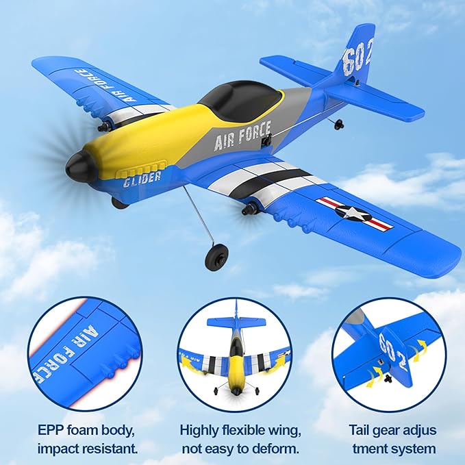 RC Plane 3 Channel RC Airplane 2.4GHz with 2 Batteries 6-axis Gyro Stabilizer Easy to Fly for Beginners Adults and Kids (P-51D)