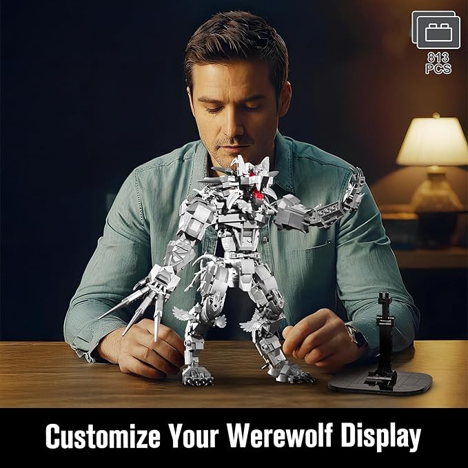 HIGH GODO Werewolf Mech Building Set for Adults Wolf by Night Monster Model Building Blocks Kit with Base for Home Display Creative Christmas Birthday Toys Gifts for Teens 14+ 813 Pieces