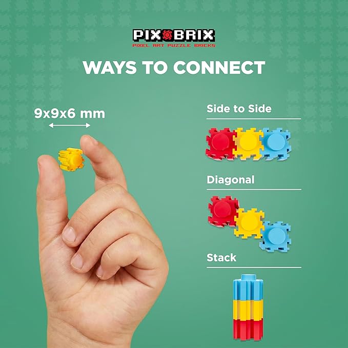 Pix Brix Pixel Art kit Puzzle Bucket - 1500-Piece Kit with 12-Color Light Palette – Patented Interlocking Building Bricks for 2D and 3D Creations – STEM Toy for Ages 6+