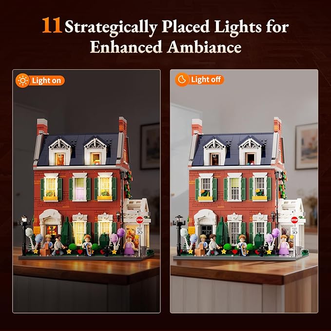 Redbrick Row House Lighting Building Bricks Set - City Town LED Light Modular Construction Model Collection Display Kit with Minifigures 2663 Pcs for Adults &amp Teens