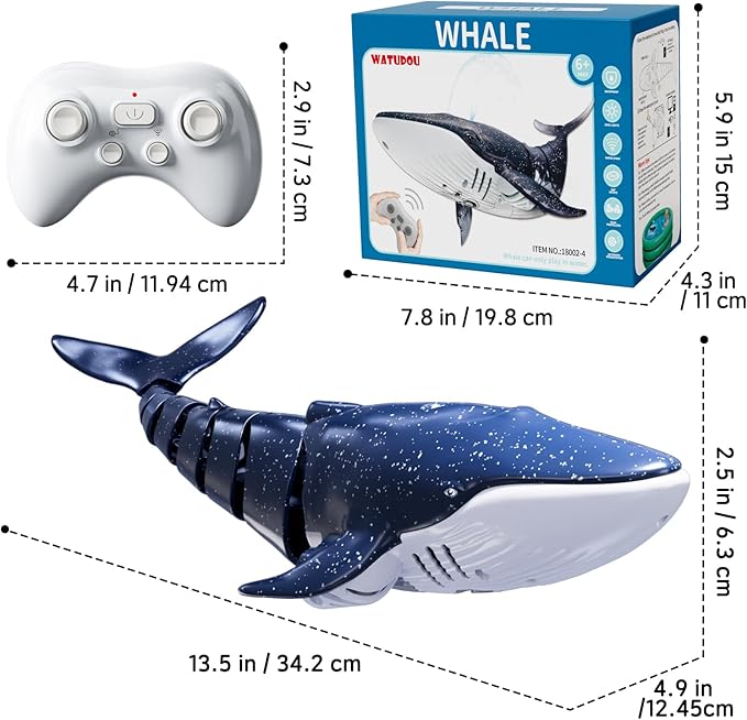 Remote Control Whale Shark Toys for Boys Kids 1:18 Scale High Simulation Shark for Pool 2.4Ghz Electric RC Shark Boat Fish Toys with Light &amp Spray Toy Shark Gifts for 6 7 8 9 Year olds Kid Boy