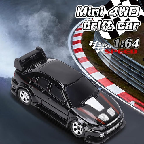1:64 Scale Mini RC Drift Car 2.4GHz 4WD Desktop RC Drift Car Handheld Racing Mini Vehicle with LED Lights Speed Switching Racing Sport Toy for Adults Teens (Black)
