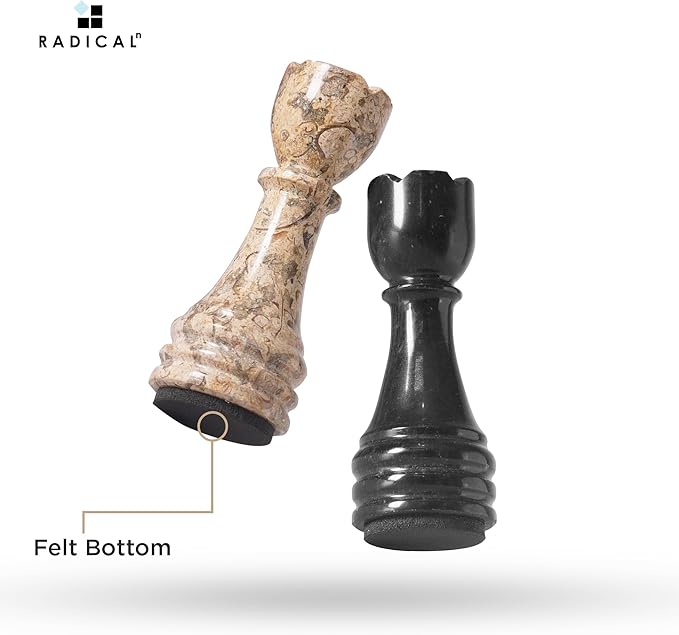 Radicaln Marble Chess Figures 3.5'' Inches Black and Coral Handmade Travel Chess Set and Figure for Adults Board Games Ideal Chess Pieces