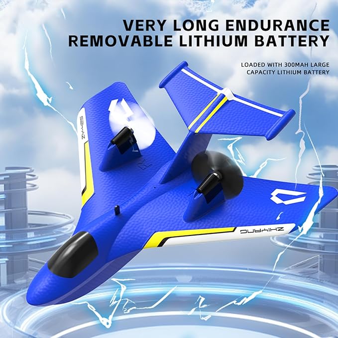 Remote Control Wireless Airplane Toy Gravity Gliders Airplane With Lights Rc Plane For Water Land &amp Air Rc Float Plane 2.4G 2 Channels Rc Remote Control Fighter Model Toy For Adults Kids (Blue