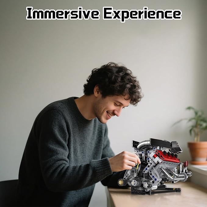 Mini V8 Engine Kits That Works Building Sets 8-Cylinder Model Technic with Motor APP Control &amp Light Mechanic Engineering Collection for Adults Boys 14 Years &amp Up