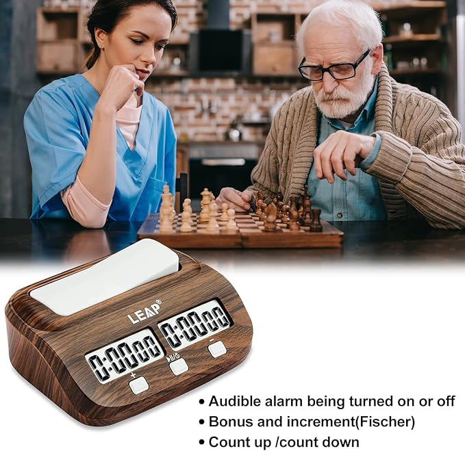 LEAP Chess Clock Digital Chess Timer Professional for Board Games Timer with Alarm Function (Official Store) Wood Appearance
