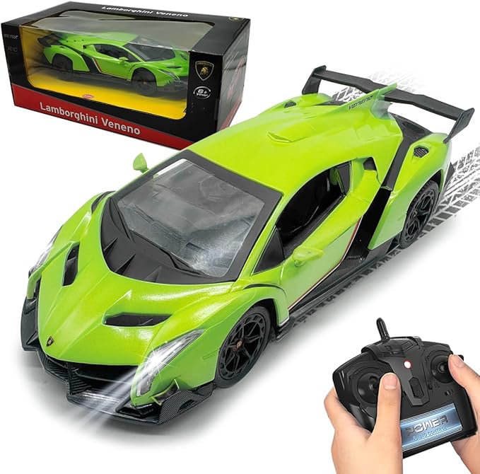 QUN FENG Lamborghini Remote Control Car 1:24 Scale Lambo Toy Car Officially Licensed Rc Cars with Light 2.4Ghz Model Car for Boys 4-7 Girls Birthday Gift Green