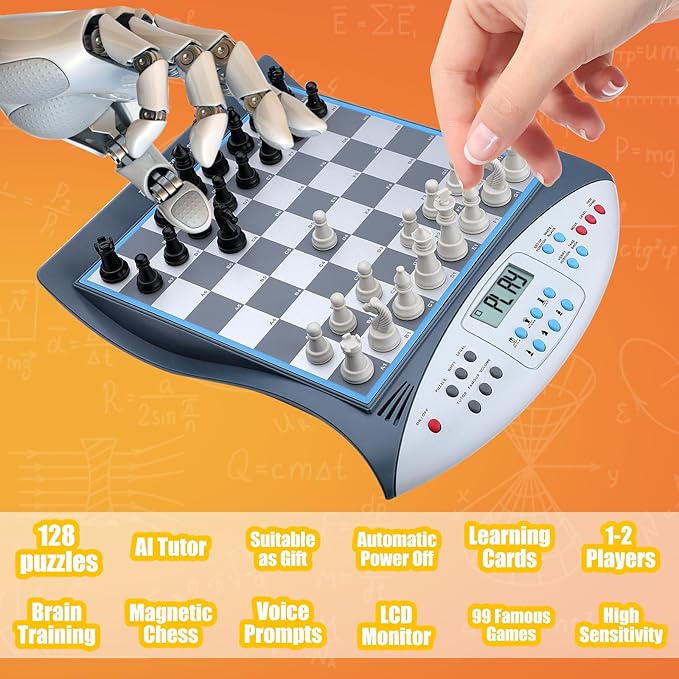 Talking Chess Master Electronic Chess Set with 2000 ELO Rating Great for Brain Strategy Training Strong Magnetic Chess Computer Game 1-2 Player Ideal Learning Gift for Kids Teenagers