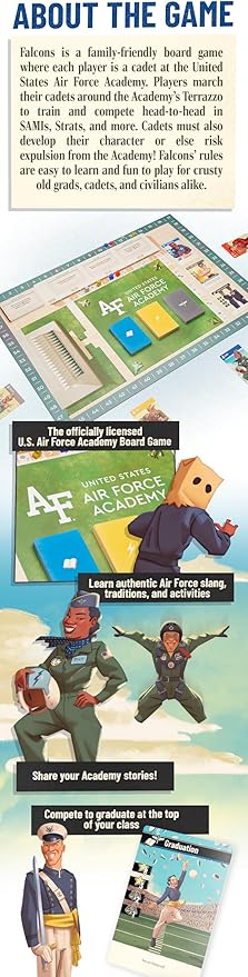 Falcons: The U.S. Air Force Academy Board Game | Officially Licensed Family Board Game | Ages 14+ | for 2 to 4 Players | Average Playtime 60 Minutes | Made by Trophy Point Games