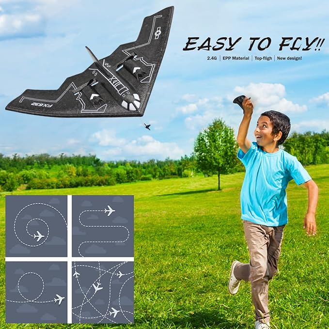 fisca RC Airplane Remote Control B-2 Spirit Stealth Bomber Plane 2.4Ghz 2CH Foam Drone Ready to Fly Aircraft Toy for Kids and Adults
