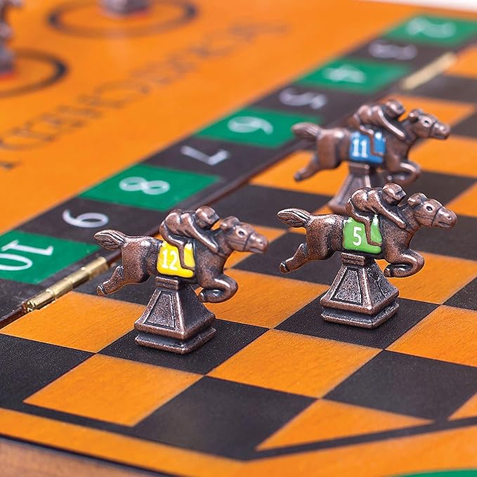 WE Games Derby Horse Race Board Game Set with Metal Game Pieces and Wooden Keepsake Storage Box Family Game Night Board Games for Adults and Family Birthday Gifts Home Decor Living Room Decor