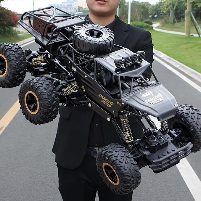 Large Size RC Cars Rock Crawler RC Truck with 2 Rechargeable Batteries Remote Control Monster Truck Durable Metal Body &amp LED Headlights Boy Toys for 4-7 8-12 Kids &amp Adults