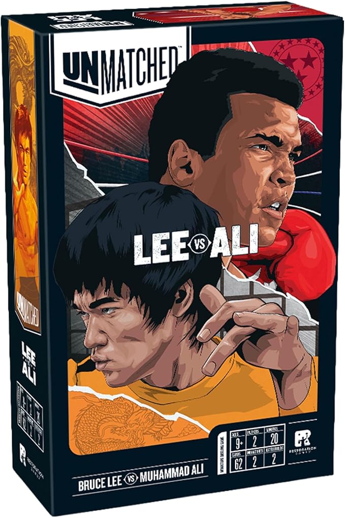 Restoration Games Unmatched Muhammad Ali vs Bruce Lee - Strategy Board Game for 2 Players - Heroes Expansion with Miniatures Unique Decks and Abilities - 20 Min Playtime - Ages 9+