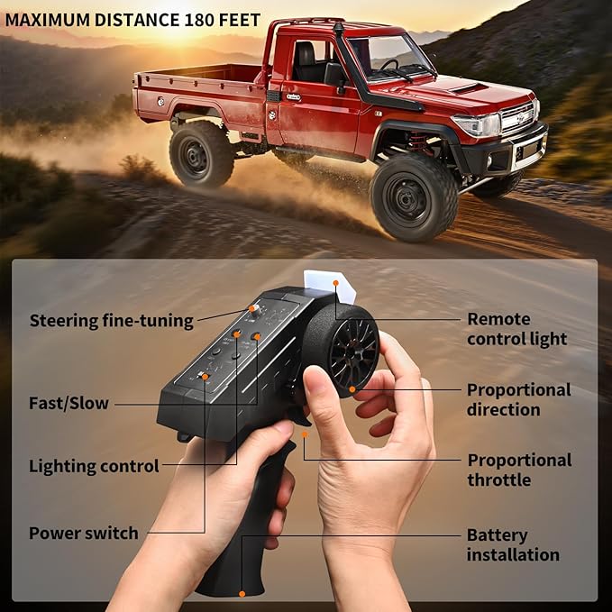 RC Rock Crawler 1/12 RC Crawler Off Road RC Truck 4x4 with 2.4GHz Remote Control 280 Brushed Motor All Terrain Rremote Control Truck RTR Proportional Throttle Steering MN-82（Red）