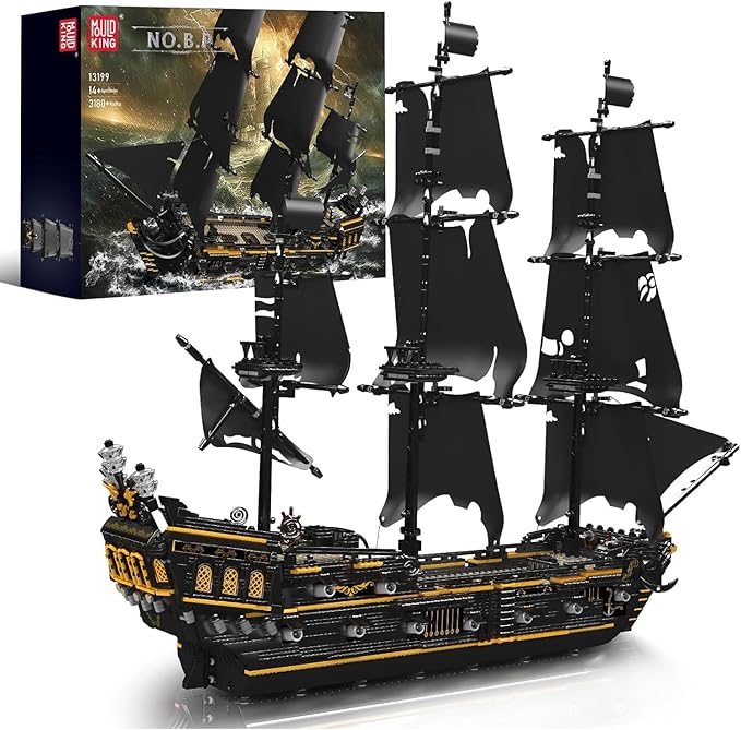 Mould King 13199 Pirates Ship Model Building Blocks Kits MOC Large Black Pearl Sailboat Model Construction Set to Build Gift for Age 14+/Adults Collections Enthusiasts (3180+ Pieces)