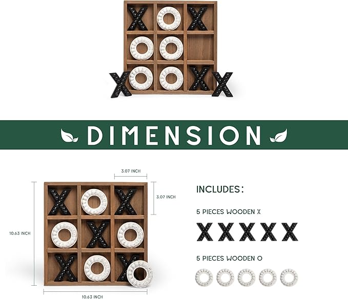 GENMOUS Wooden Tic Tac Toe Game Board for Seniors Family Indoor 10.6 Inch White Rustic Giant Tic Tac Toe Coffee Table Decor Tic Tac Toe Board Game Fun for Family Travel Outdoor Game Room Decor