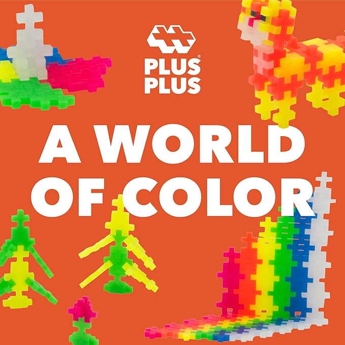 PLUS PLUS 600 Piece Interlocking Building Blocks for Kids Open Ended Connecting Toys STEM Bin Classroom Mini Manipulatives Play Tube - Neon Color Mix