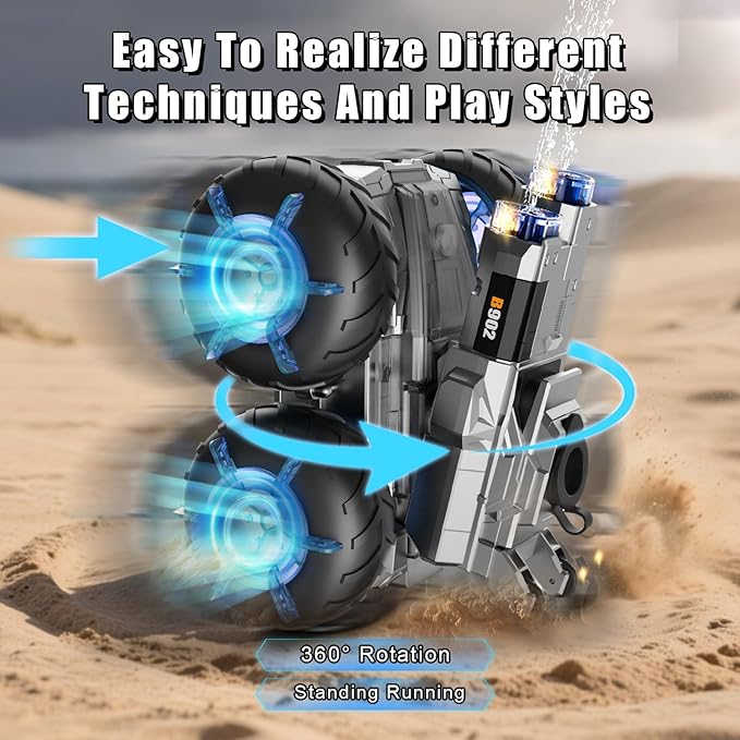 3-in-1 Remote Control Car RC Boat &amp Water Gun Amphibious Remote Control Car 4WD All-Terrain RC Cars Gesture Sensing Rc Stunt Car RC Trucks Toys Birthday Gifts for 8 9 10 11 12 Year Old Boys